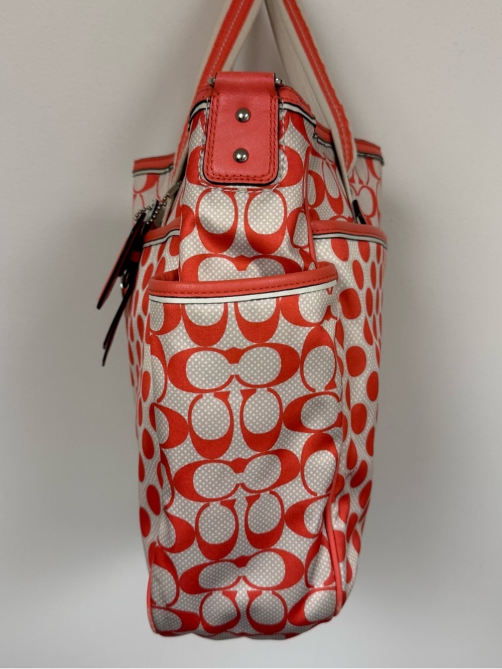 COACH Peyton Dream C Polka Dot Diaper Bag Tote, White & Orange Full Set - Rare - Picture 6 of 15